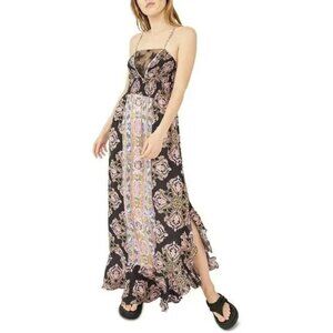 Free People Lace Black Purple Maxi Dress Sz M